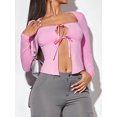 thumbnail image 7 of Bslissey Women's Long Sleeve T-shirt Low Cut Bow Tie Up Open Front Shirt Ladies Sexy Slim Fitted Tops for Spring Summer Streetwear, 7 of 7