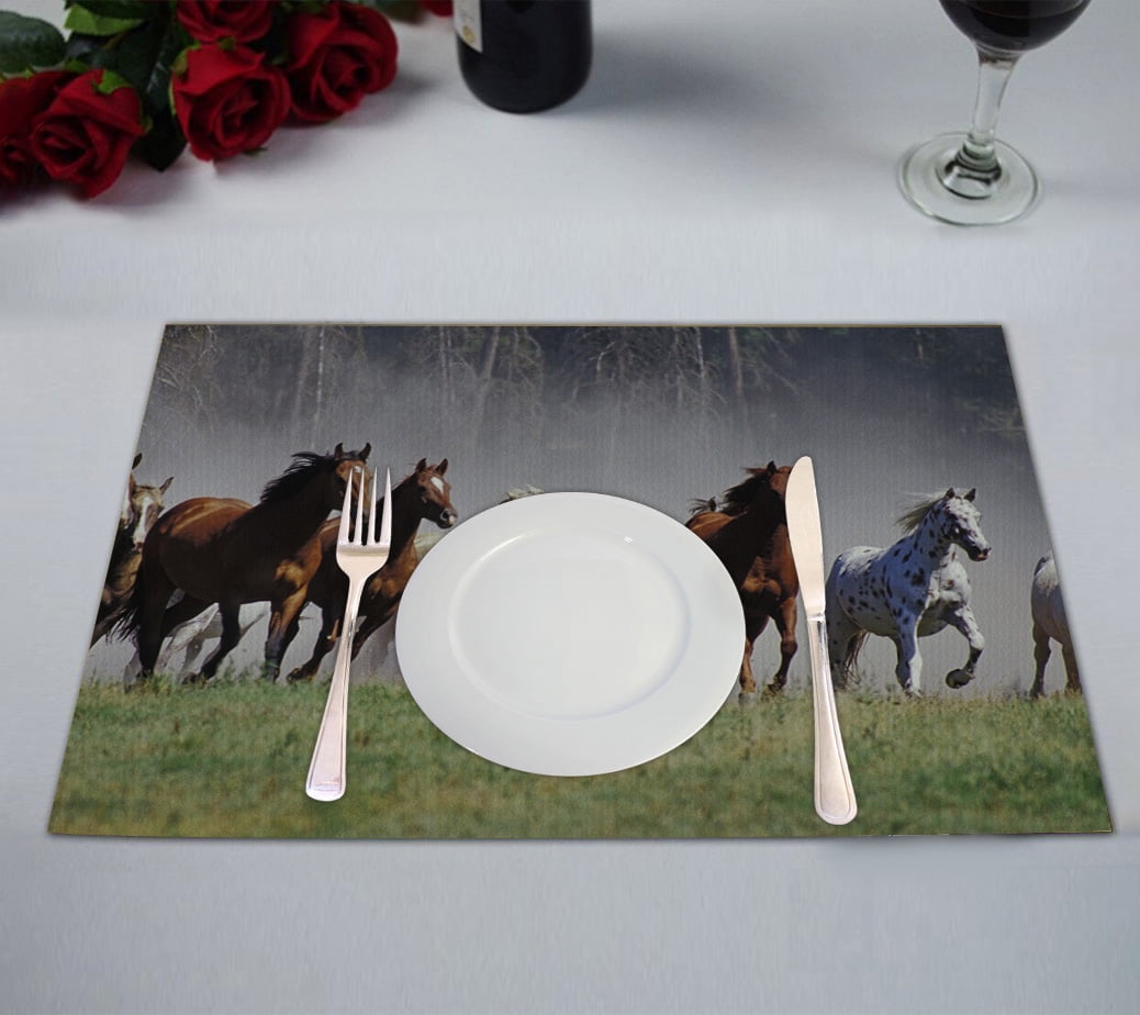 GCKG Wild Running Horses Table Placemat 12x18 Inch Set of 2