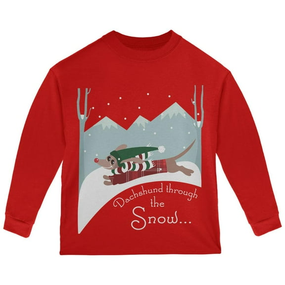 Christmas Dachshund Dashing Through the Snow Toddler Long Sleeve T Shirt Red 4T