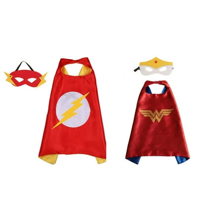 Flash & Wonder Woman Costumes - 2 Capes, 2 Masks with Gift Box by