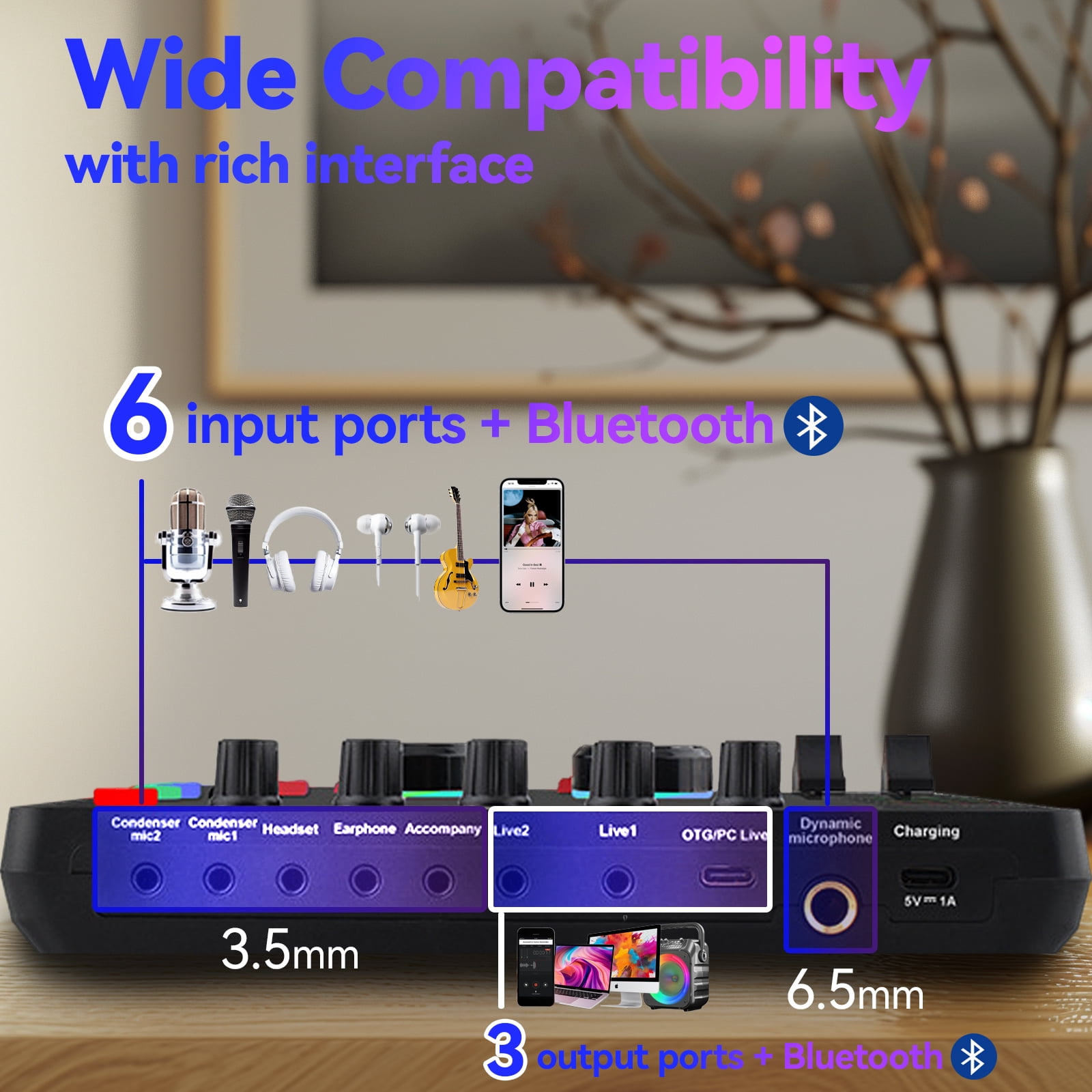 KILOGOGRAPH Podcast Sound Board F999 - Music Mixer Board for PC, DJ Mixer for Beginners, Audio Interface
