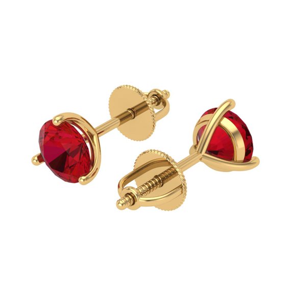 2 Ct Round Cut Studs Red Ruby 14K Yellow Solid Solid Gold Everyday Dainty Earrings Screw Back
