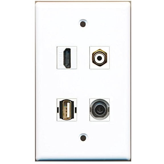 RiteAV - 1 Port HDMI 1 Port RCA White 1 Port USB A-A 1 Port 3.5mm Wall Plate