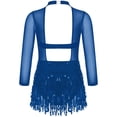thumbnail image 2 of TiaoBug Kids Girls Sequins Latin Dance Leotard Tassel Dress Long Sleeve Jazz Salsa Tango Dancewear Navy Blue 10, 2 of 5
