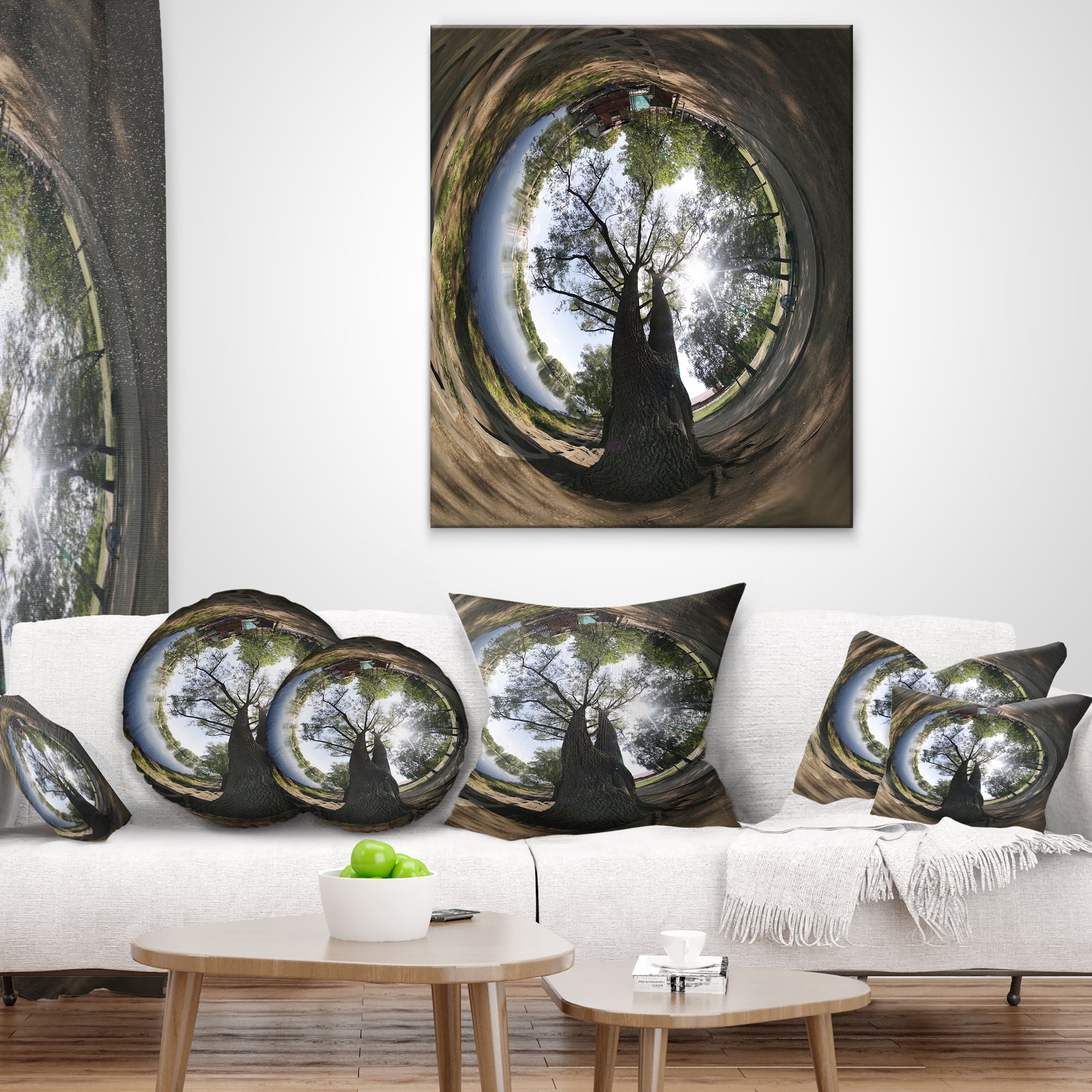 Designart Ufa Little Planet Panorama - Tree Photography Throw Pillow - 12x20