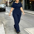 thumbnail image 5 of Tqyyweavej Plus Size Two Piece Sets for Women Short Sleeve Slim Elegant Cowl Neck Tops and Oversized Wide Leg Solid Color Pants S-5XL, 5 of 7