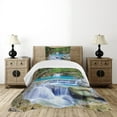 thumbnail image 4 of Ambesonne Nature Quilted Bedspread Set 2 Pcs, Rocks in Waterfall Lake, Twin Size, Green Blue and Brown, 4 of 5
