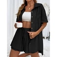 thumbnail image 3 of EASYBRA Women Pants Suit Solid Color Casual Summer Set Cardigan Shorts Outfit Polyester Fabric Sizes S-3XL, 3 of 5