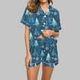 thumbnail image 2 of asdoklhq Bamboo Pajamas for Women Christmas Printed Short Sleeved V-neck Satin Shirt Pajama Set Blue 2X, 2 of 8