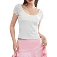 thumbnail image 3 of Mialoley T-Shirts Unis pour Femmes Manches Courtes Col Rond Bordure en Dentelle Nœud devant T-Shirts, 3 of 9