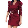 thumbnail image 1 of Pompotops Mode Automne et Hiver Femmes Aguichant Robe Longue à Manches Longues Col en V Unie en Solde, 1 of 6