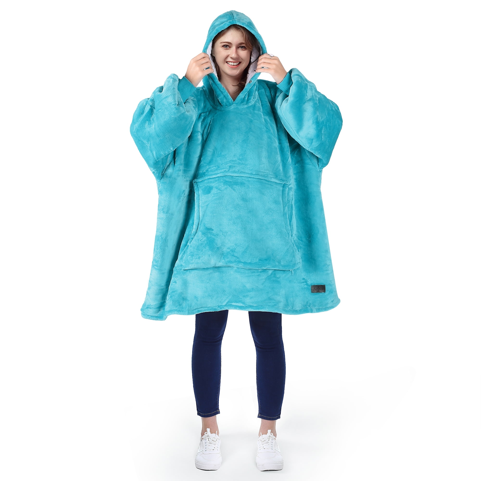 Oversized Hoodie Sweatshirt, Wearable Sherpa Blanket Pullover, Soft Warm Comfortable Portable Travel Sweater Pillow for Adults Men Women, Gift for Her