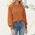 thumbnail image 2 of UJNDER Crewneck Long Sleeve Puff Sleeve Sweater for Women Casual Loose Knitted Pullover Orange XXL, 2 of 8