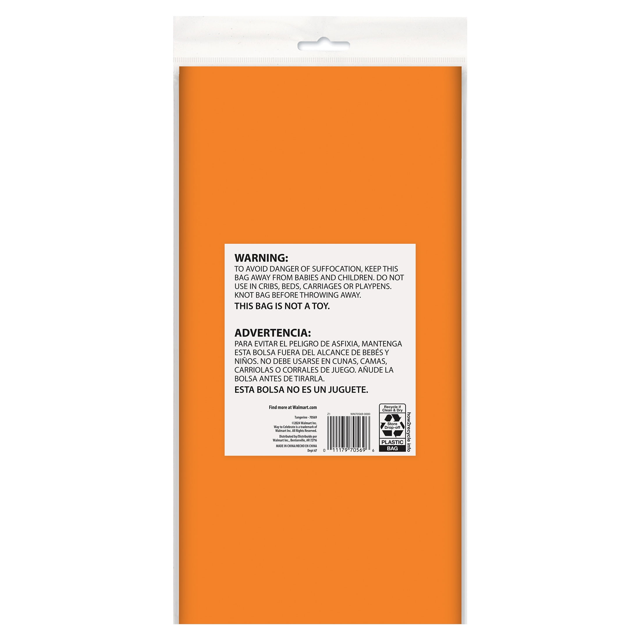 3 Count 54 IN x 108IN Orange Rectangular Plastic Table Covers by Way To Celebrate