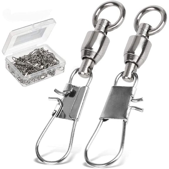 AMYSPORTS Fishing Swivels with Interlock Snap Ball Bearing Swivels Fishing Snap Swivels Saltwater Freshwater Fishing Tackle Leader Lure Jigs Line Fishing Connector