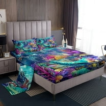 Erosebridal Dreamy Fish Tail Sheet Set Twin, Underwater World Bedding Sets Twin Size, Ocean Princess Decor