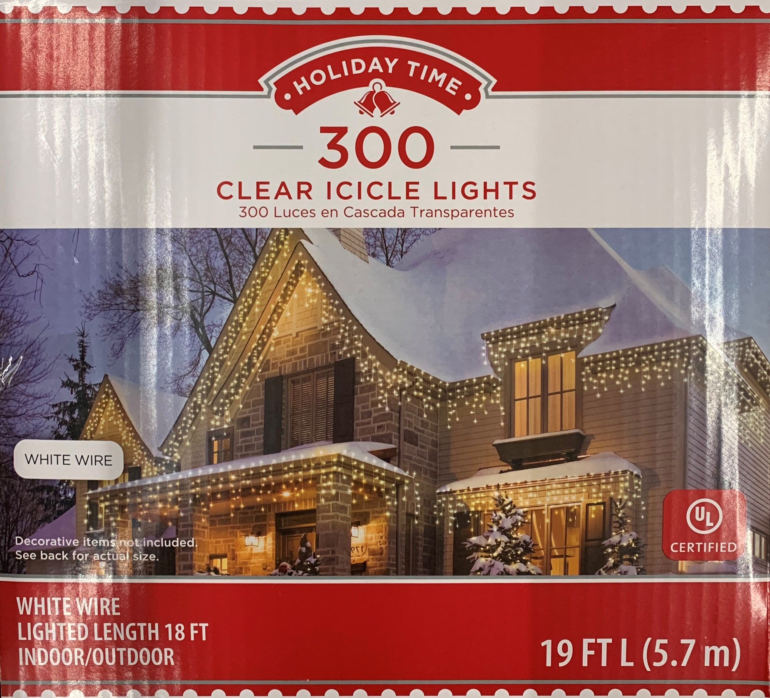 18ft Minibulbs Details about   Holiday Time 300ct Clear White Wire Icicle Light Set 