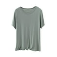 thumbnail image 3 of HVOBTTY Women's Summer Plus Size Soft Fashion Solid Color Short Sleeve Round Neck Loose Breathable Versatile Basic Comfy Sport Tee Shirt Green, XXXXL, 3 of 5