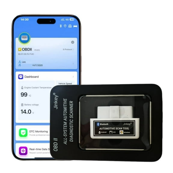Jinkey® OBD2 Bluetooth Car Scanner – Diagnostic Tool with Official App, Check Engine Light, Battery Monitor, Real-Time Dashboard, Compatible with iOS & Android, Supports 9 OBDII Protocols