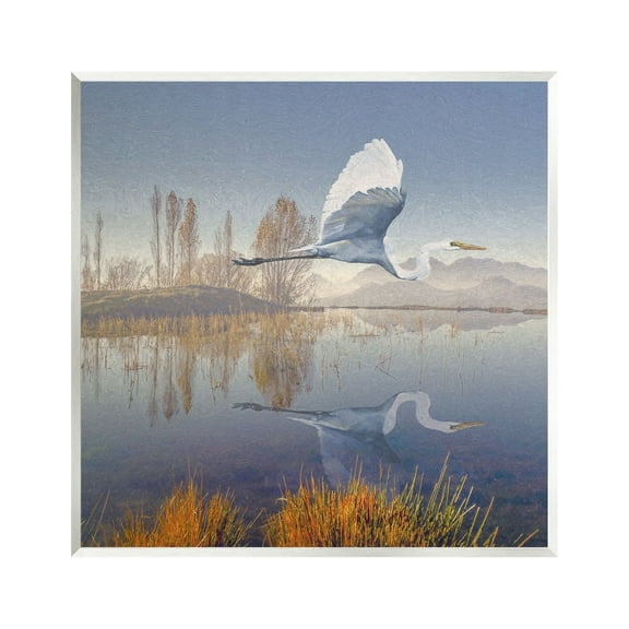 Stupell Heron Flying Lake Reflection Landscape Painting Wall Plaque Unframed Art Print Wall Art