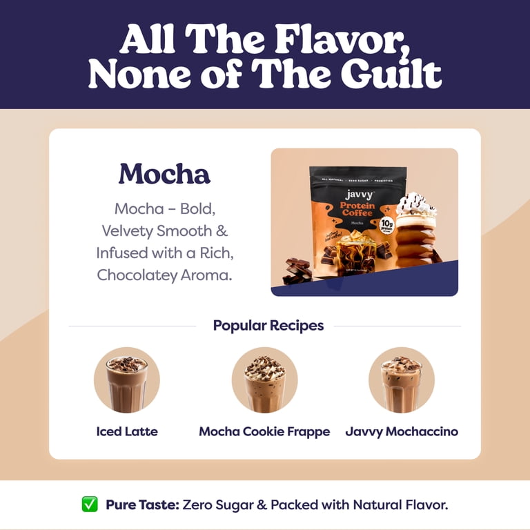 Javvy Mocha Protein Coffee, Whey Protein Drink, Iced Arabica