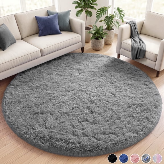 Nefoso 4ft x 4ft Round Area Rug, Soft Fluffy Circle Rug Shag Round Rugs for Living Room Bedroom Indoor Home Decor, Gray