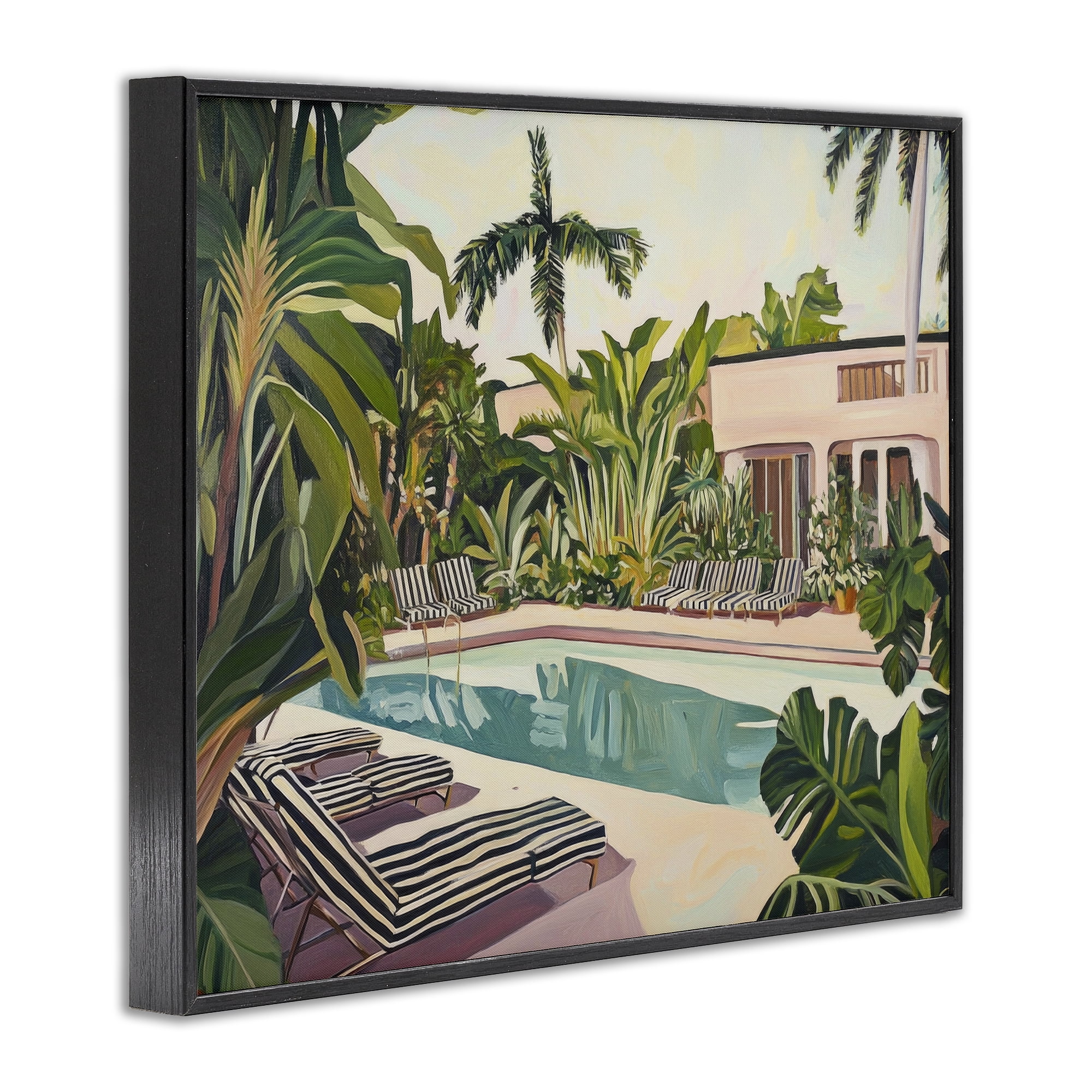 Stupell Industries Poolside Resort Lounge Chairs Black Framed Giclee Art, design by Sisi and Seb