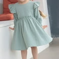 thumbnail image 5 of FAIWAD Toddler Baby Girl Cotton Linen Dress Ruffle Long Sleeve Solid Color Casual Spring Dresses, 5 of 7