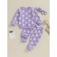 thumbnail image 2 of Diconna Baby Girl Fall Outfits Daisy Print Crew Neck Long Sleeve Sweatshirts Long Pants Headband 3Pcs Clothes Set 18-24 Months, 2 of 8