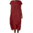 thumbnail image 3 of Oksale Tshirt Dresses for Women Loose Short Sleeve Linen Dress with Pockets Casual Crewneck Maxi Dresses Wine XL, 3 of 9