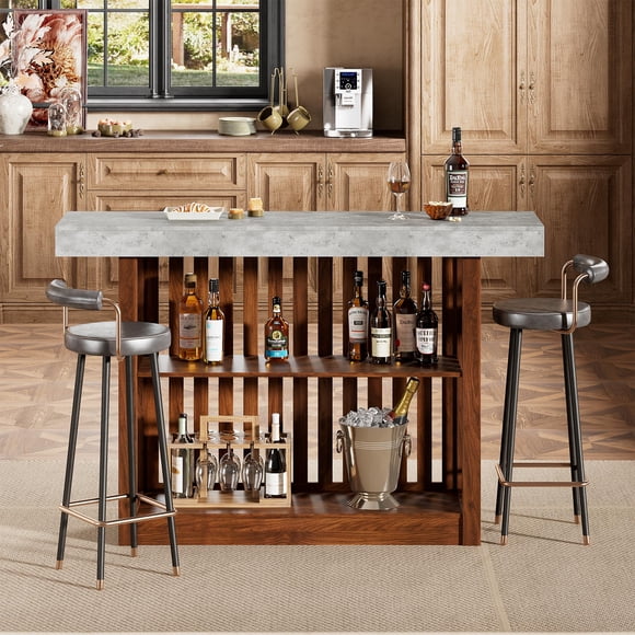 EDTara 63" Bar Height Pub Table, Long Counter Table With 2-Tier Storage, Seats 4-8 People, Perfect Modern Bar Table for Dining Room, Living Room, Coffee Area, or Bistro Setting