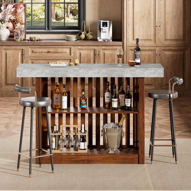 EDTara 63" Bar Height Pub Table, Long Counter Table With 2-Tier Storage, Seats 4-8 People, Perfect Modern Bar Table for Dining Room, Living Room, Coffee Area, or Bistro Setting