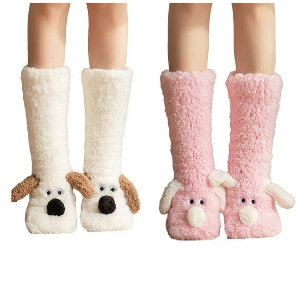 AUQ 2Pairs Socks Ideal for Indoor Use Fuzzy Socks,Enhanced Warmth Multi-Functional Leg Warmers Long Socks,Style1