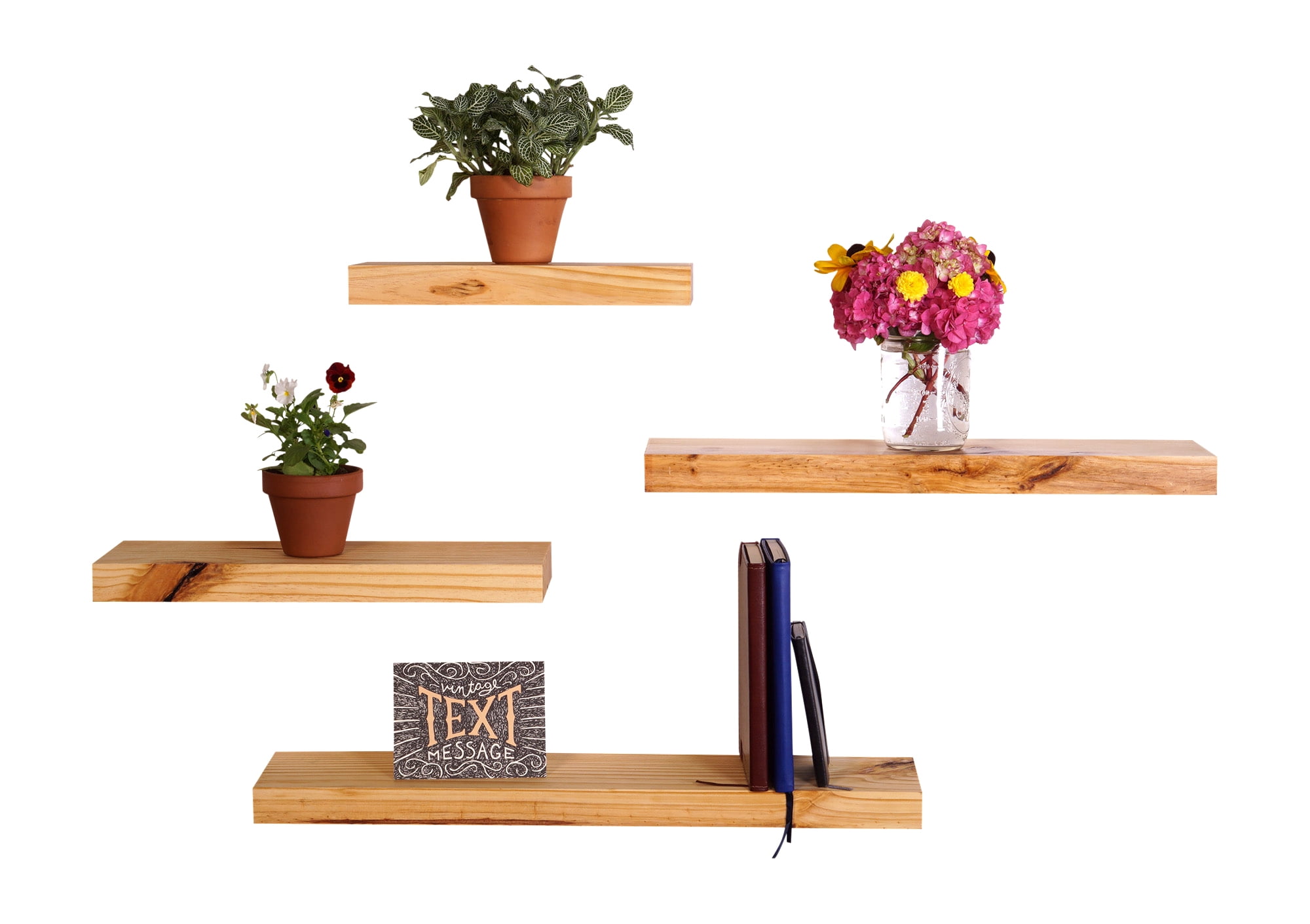 5.25" Deep Clean Edge Pine Floating Shelves (Set of 4) (Natural