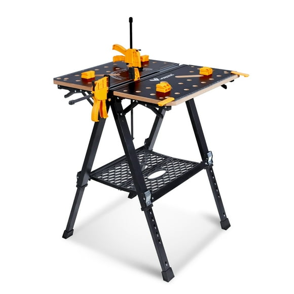 WORKESS Portable Workbench & Sawhorse 1000Lbs Capacity Heavy Duty Folding Work Table 23.6""-36"" Adjustable Height with 2 Quick Clamps 4 Bench Dogs 2 x 4 Support Arms for Garage