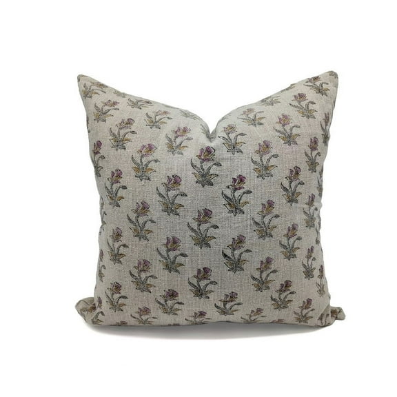 Fabdivine Thick Linen Hand Block Print Decorative Throw Pillow Cover , 20"X20", Gray