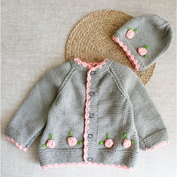 Woonie Handmade Full Sleeves Embroidered Sweater With Cap-Grey