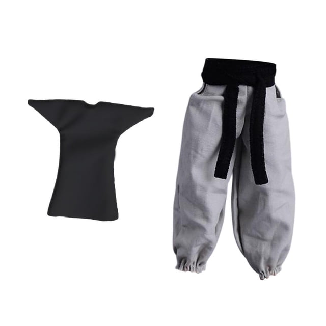 Pantalones de salón para hombre, escala 1:12, minipantalones largos holgados, informales, deportivos, con cinturón para 6 pantalones grises y camisa