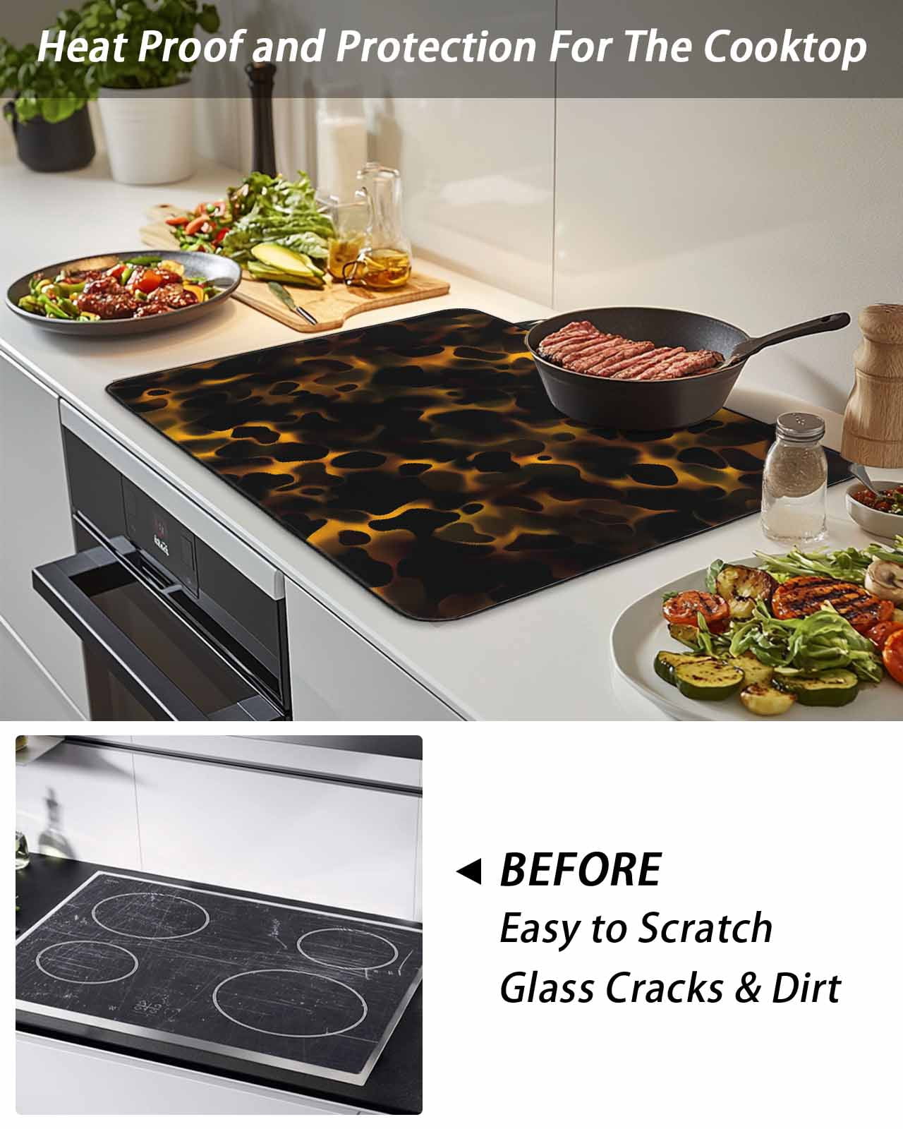 Stove Top Covers for Electric Stove, Black Yellow Orange Glass Stovetop Cover Protector, Minimalist Abstract Art Induction Cooktop Protector Oven Mat for Kitchen Countertop 24"x21"