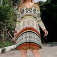 thumbnail image 2 of Boho Geometric Stripes Long Sleeve Dresses For Women Vintage Elegant Party Dress Oversized V-neck Dress S-8XL, 2 of 7