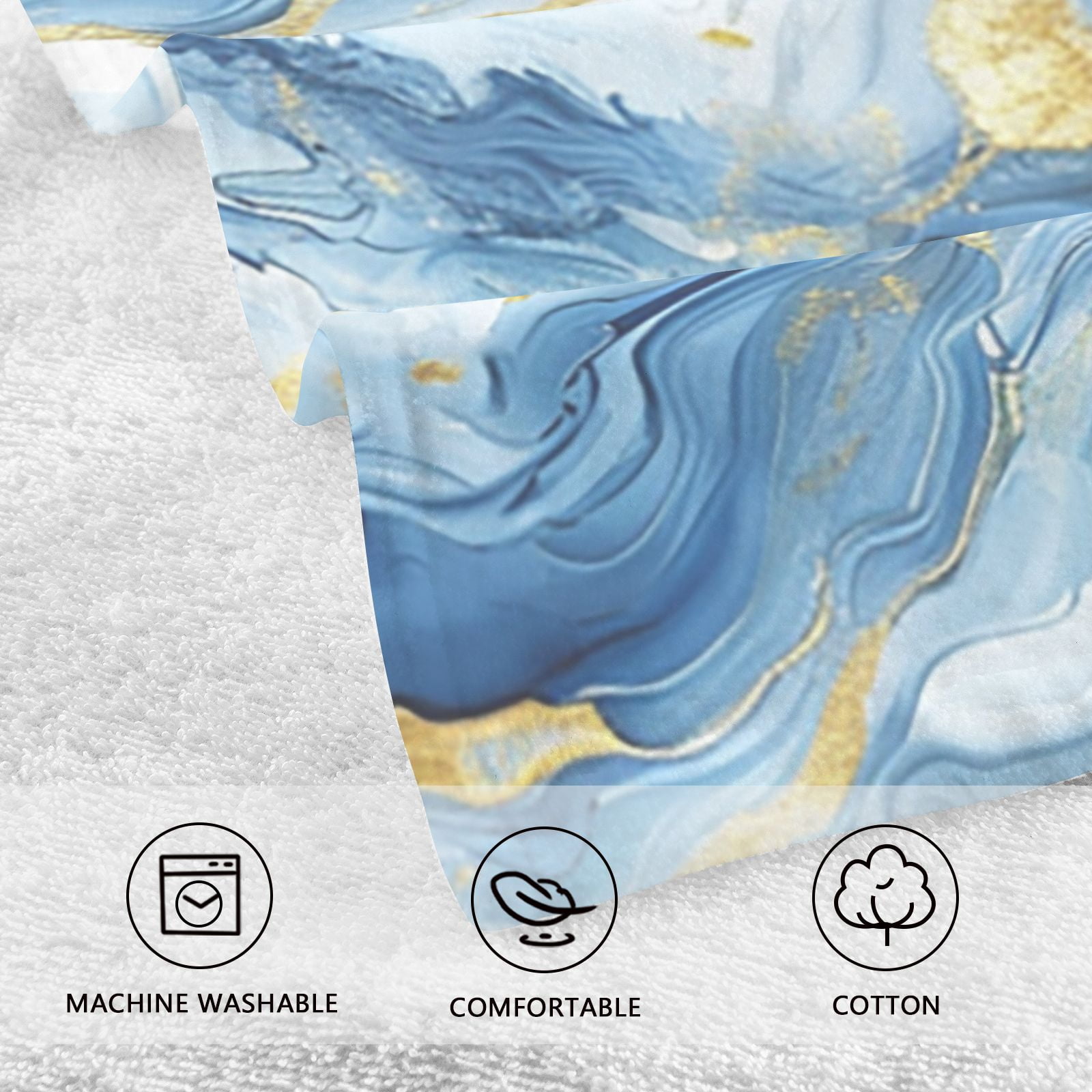 Blue Gold Agate Hand Towel Bath Towels Face Towels Cotton Absorbent for Home Hotel Spa Swimming Yoga Sports Decorative Towel Set of 2