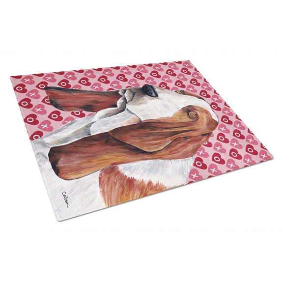Caroline's Treasures Basset Hound Hearts Love and Valentine's Day Portrait Glass Cutting Board Large
