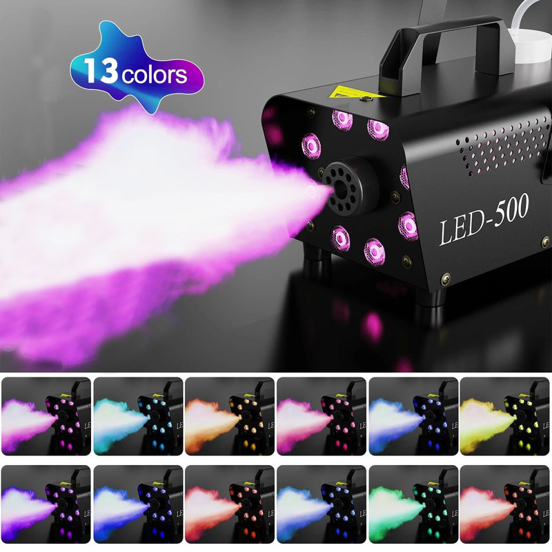 500W Fog Machine with 13 Color LED Lights & Wireless Remote, Smoke Machine for Halloween, Christmas, Parties, DJ Shows, Weddings