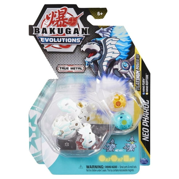 Bakugan Evolutions, Neo Pharol with Nano Fury and Riptide Platinum Power Up Pack, True Metal Bakugan Action Figure, 2 Nanogan, 2 Bakucore, 2 Ability Cards, Kids Toys for Boys and Girls, Ages 6 and Up