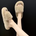 thumbnail image 4 of Woman House Sandals Fuzzy Non-skid Thick Open Toe Slides Cross Band Slippers, 4 of 10