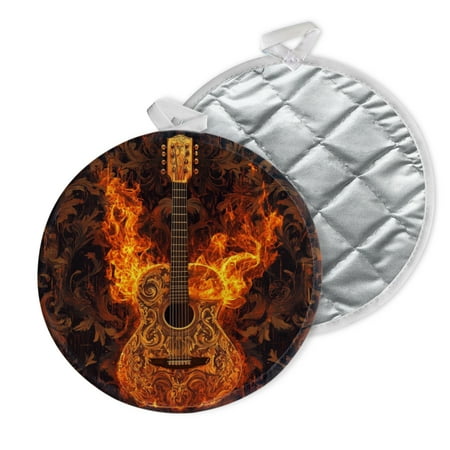 

2 PCS Pot Holders for Kitchen Potholders Sets with Hook for Oven Cooking Baking Burning Guitar With Ornate Backdrop