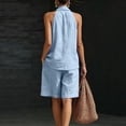 thumbnail image 5 of Women Linen Sets 2 Piece Outfits, Minimalist Halter Neck Top and High Waisted Wide Leg Short Pants Travel Matching Set, 5 of 6