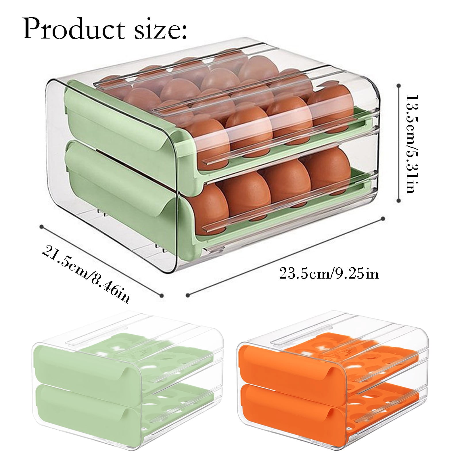 UYUH 2-Tier Egg Holder for Fridge, Large Capacity Stackable Egg Organizer Container, Clear Refrigerator Drawer Tray for Eggs, Space Saving and Easy Access Kitchen Storage