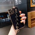 thumbnail image 1 of Corazón Pulsera Cadena Caso Para iPhone 13 12 11 pro XS max XR X SE2020 7 8 Plus Teléfono Titular De La Correa De Lujo Chapado Cuadrado Lente Cámara Protector Cubierta Trasera, 1 of 4
