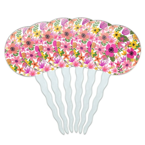 Vivid Flowers Cupcake Picks Toppers Decoration Set of 6